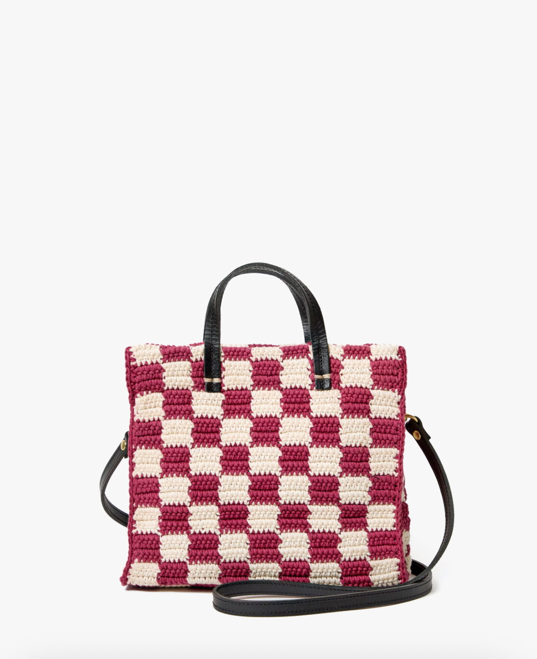 Clare V. Petit Summer Simple Tote - Plummy/Cream Mini Crochet Checker - gilt+gossamer