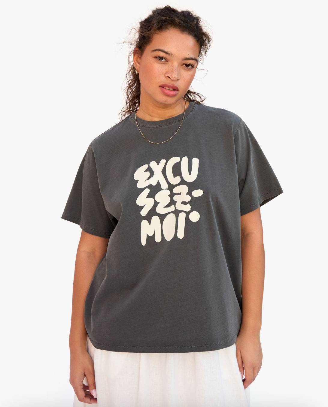 Clare V. Original Tee - Faded Black Excusez Moi - gilt+gossamer