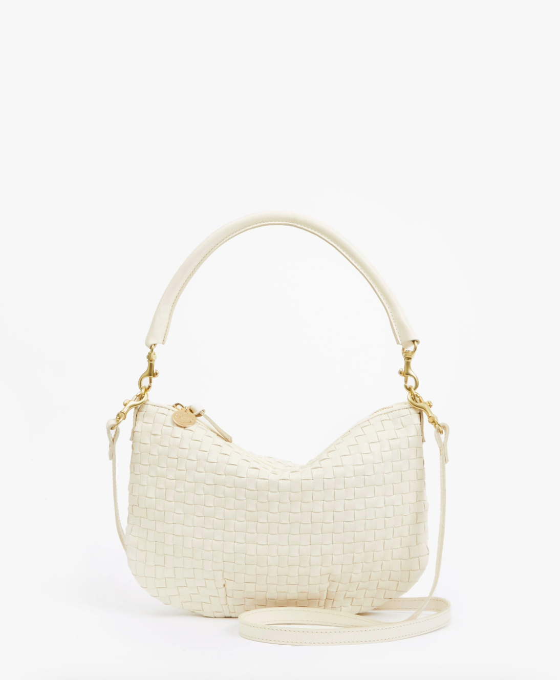 Clare V. Petit Moyen Messenger - Cream Woven Checker - gilt+gossamer