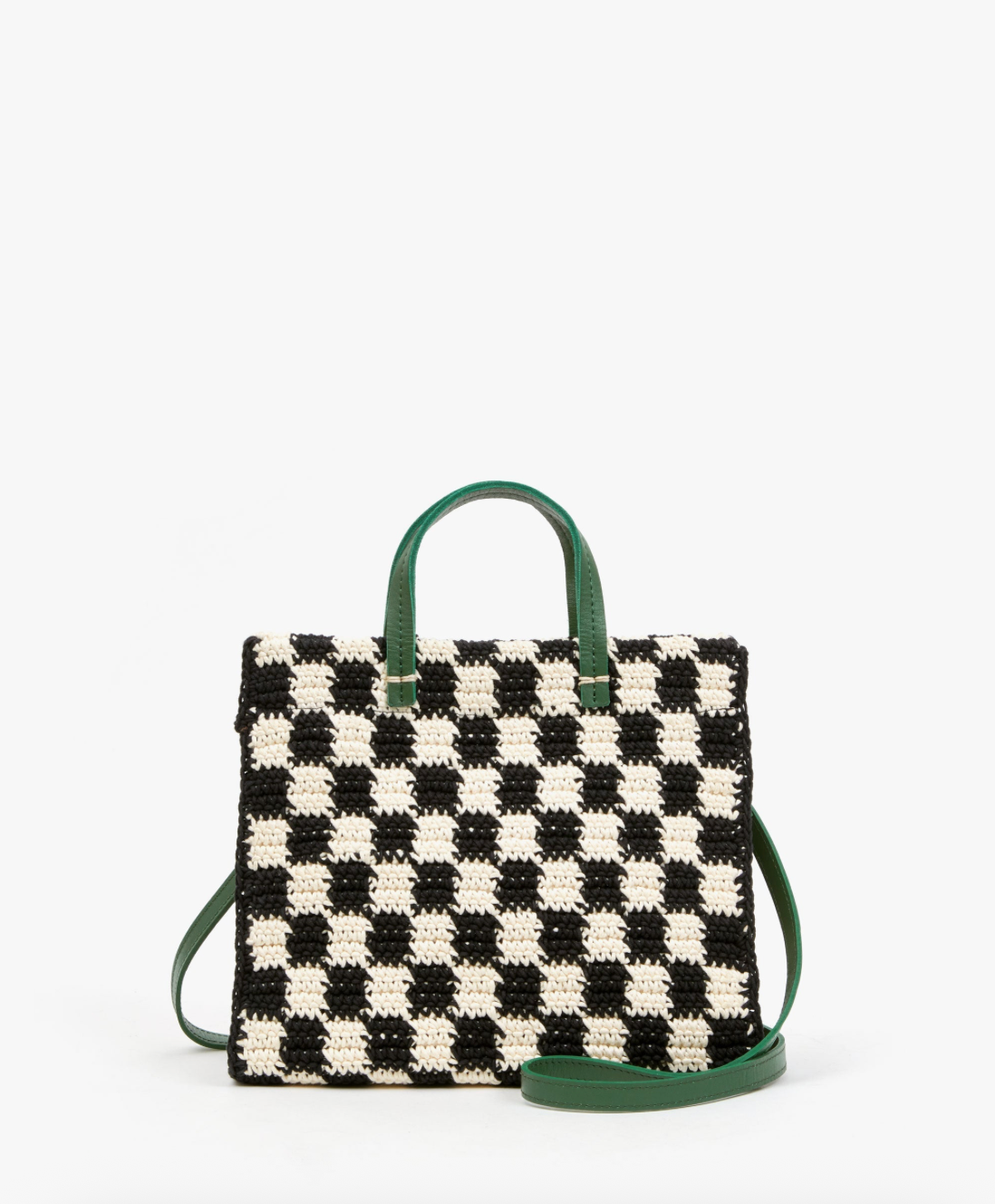 Clare V. Petit Summer Simple Tote - Black/Cream Crochet Mini Checker - gilt+gossamer