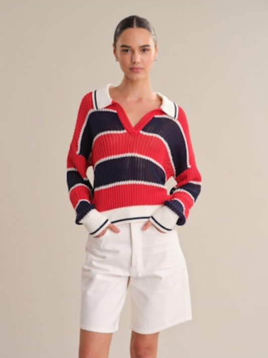 525 America Alexa Rugby Stripe Polo Pullover - Racing Red Combo - gilt+gossamer