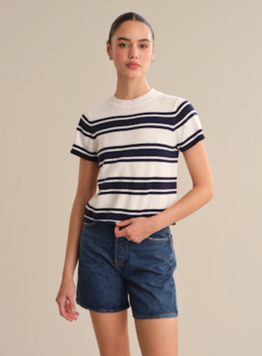 525 America Nerida Striped Sweater Tee - Chalk/Dark Blue - gilt+gossamer
