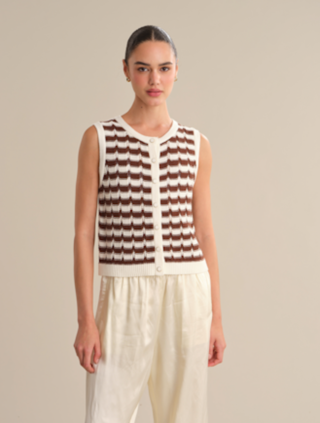 525 America Isla Striped Button Front Vest - Chalk Combo - gilt+gossamer