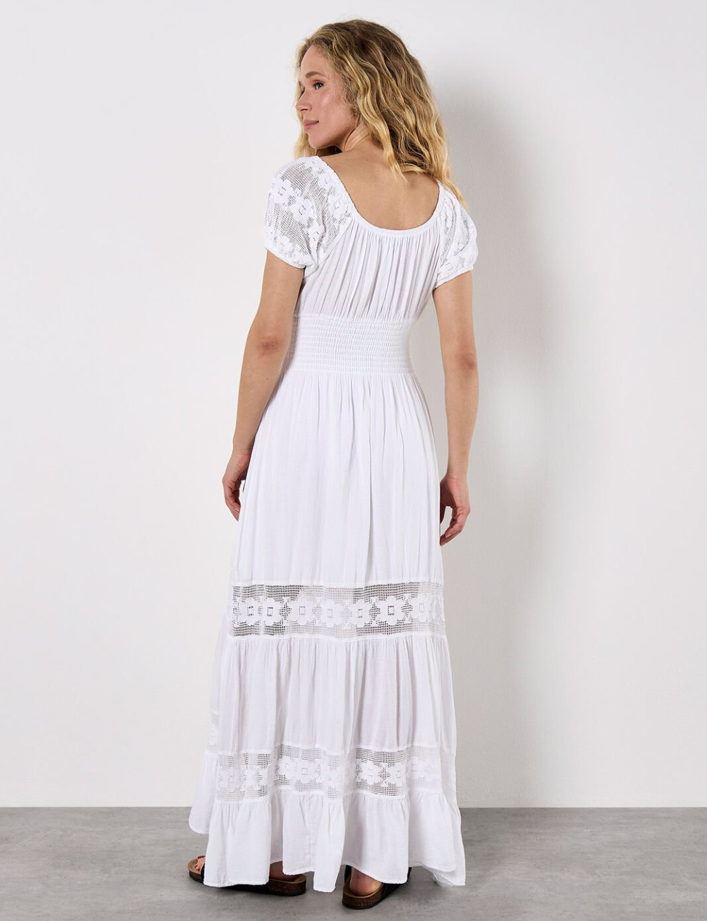 Apricot Floral Lace Cotton Milkmaid Maxi Dress