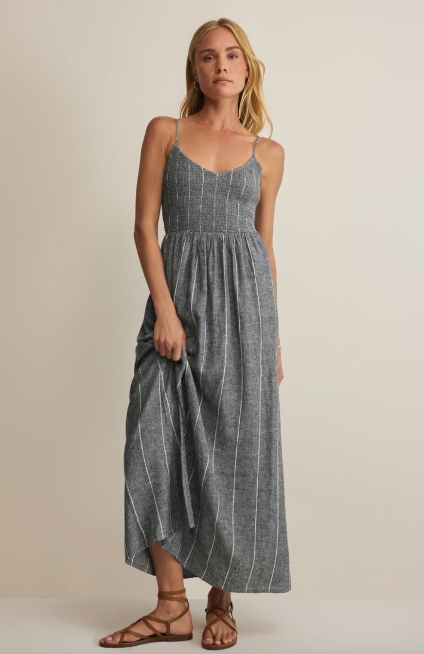 Romy Striped Linen Maxi Dress - Eclipse - gilt+gossamer