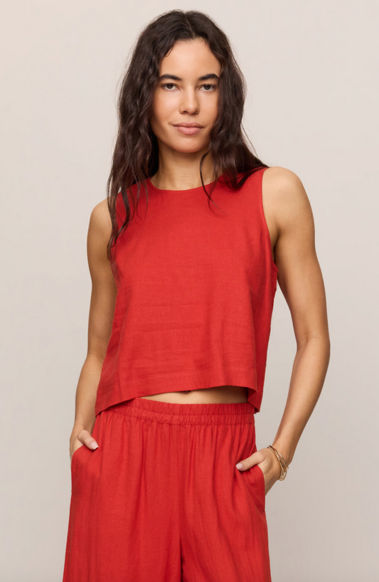 Sloane Linen Cropped Tank - Chili Pepper