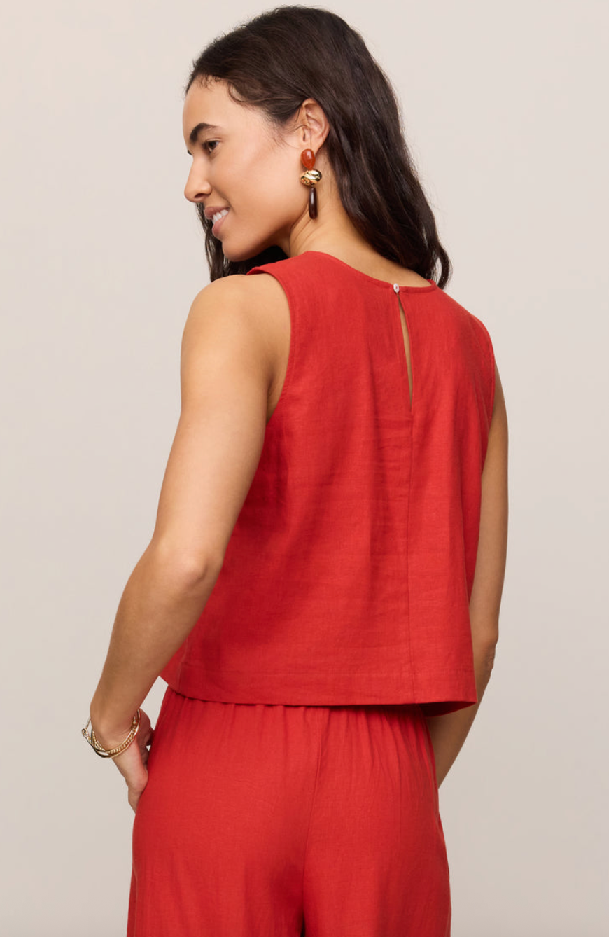 Sloane Linen Cropped Tank - Chili Pepper