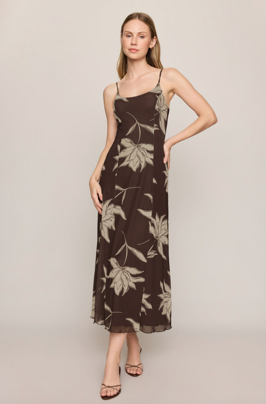 Charisma Floral Mesh Maxi Dress - Dark Chocolate - gilt+gossamer
