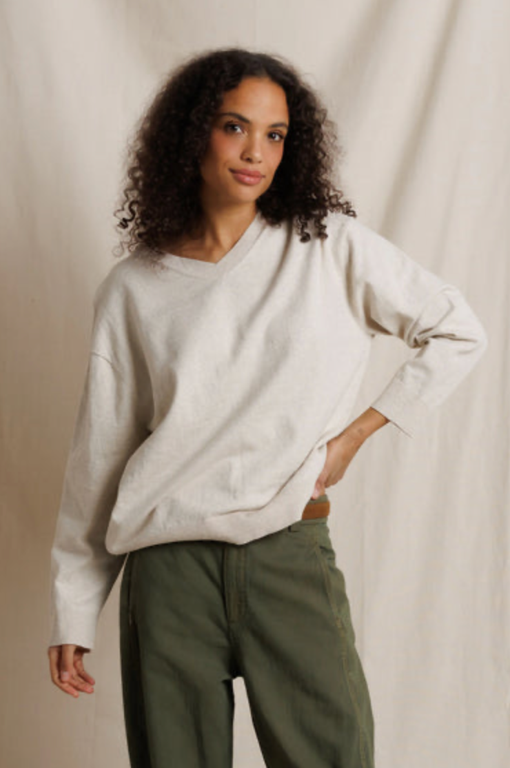 Perfect White Tee Skye Cotton Cashmere V-Neck Sweater - Whitecap Grey