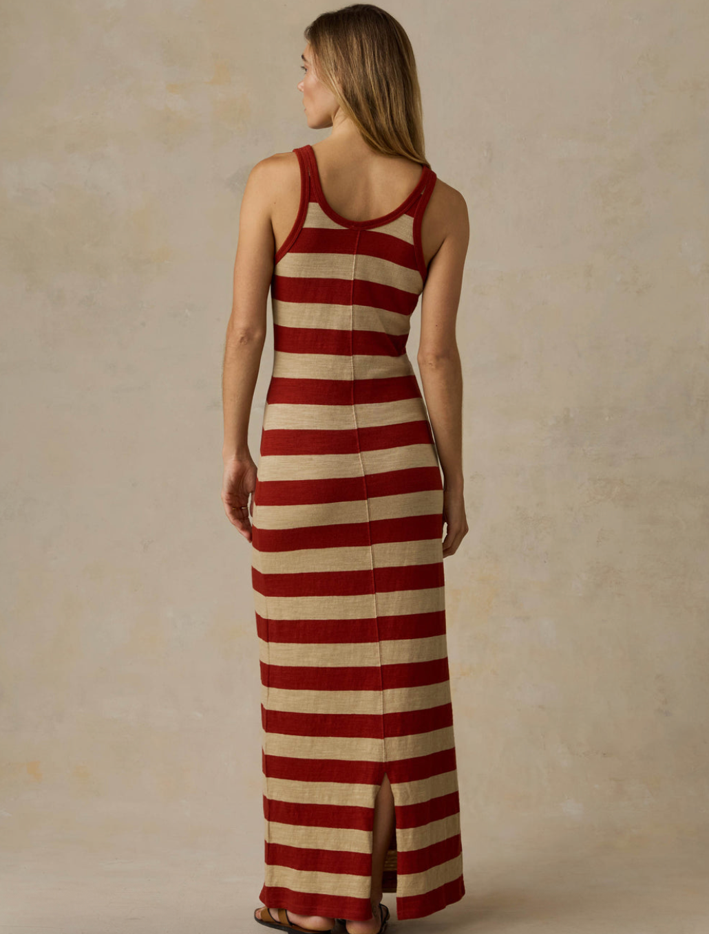 Faherty Sunwashed Organic Pocket Tank Dress - Red Ochre Stripe