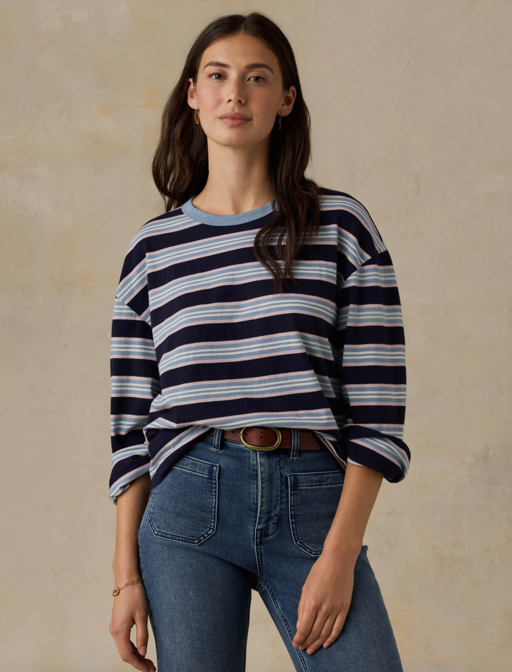 Faherty Sunwashed Long-Sleeve Retro Tee - Moonlit Tidal Stripe