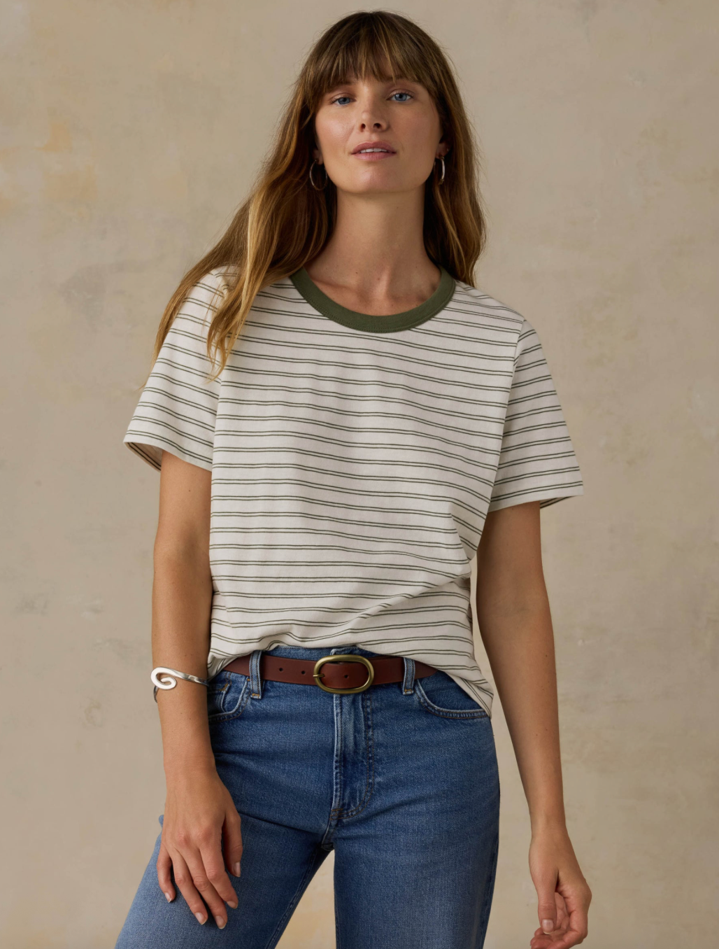 Faherty Sunwashed Regenerative Tee - Four Leaf Clover Mini Stripe