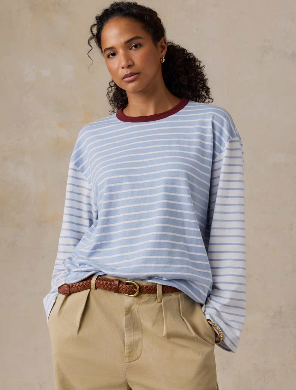 Faherty Sunwashed Long-Sleeve Retro Tee - Coldstream Stripe