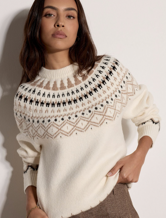 Apricot Cotton Blend Brushed Fair Isle Sweater - gilt+gossamer