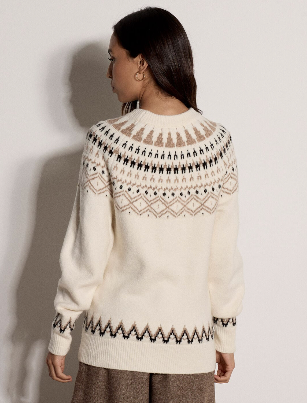 Apricot Cotton Blend Brushed Fair Isle Sweater