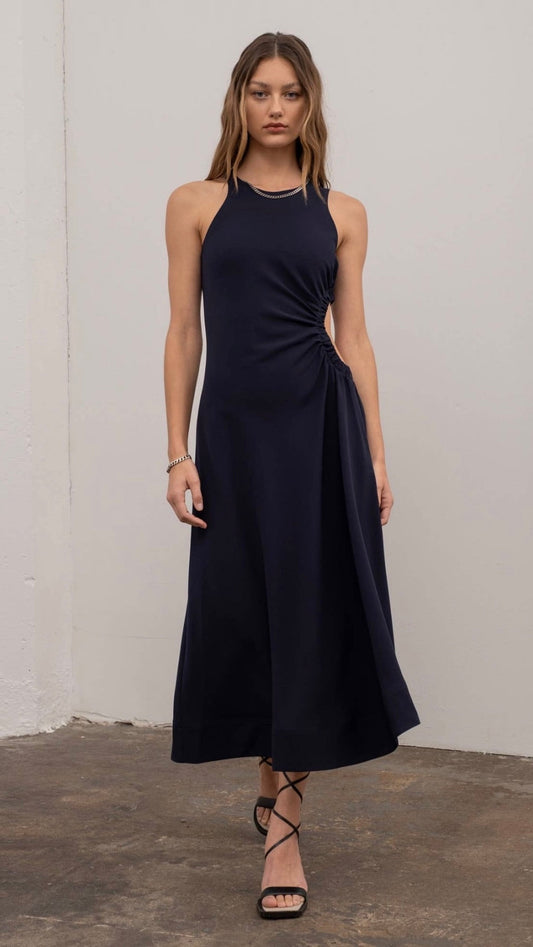 Moon River Emmy Navy Side Cut-Out Midi Dress - gilt+gossamer